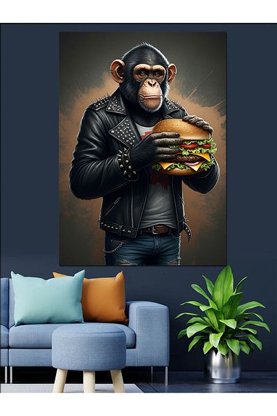 Tablomega Burgerli Monkey Decorative Canvas - Mdf Wooden Table