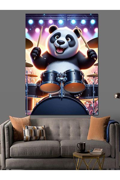 Tablomega Panda Playing Drums Decorative Canvas - Mdf Wooden Table