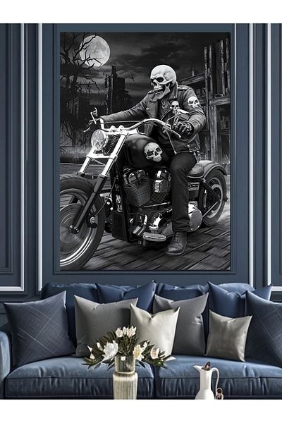 Tablomega Skeleton Biker Decorative Canvas - Mdf Wooden Painting