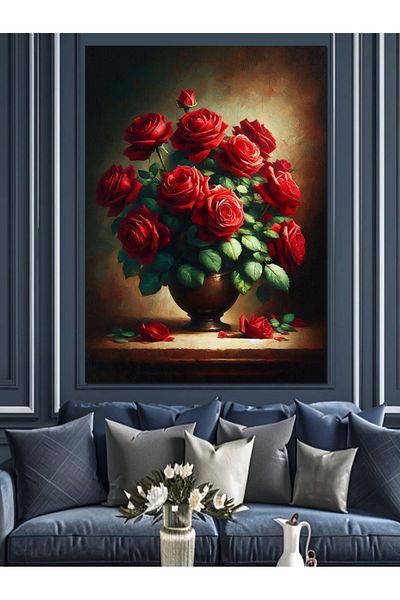 Tablomega Red Roses Bouquet Decorative Canvas - Mdf Wooden Painting