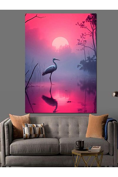Tablomega Pink Cranes at Sunset Decorative Canvas - Mdf Wooden Painting