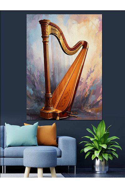 Tablomega Golden Harp Decorative Canvas - Mdf Wooden Painting