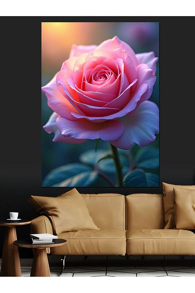 Tablomega Pink Rose Flower Decorative Canvas - Mdf Wooden Painting