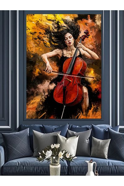 Tablomega Cello Woman Decorative Canvas - Mdf Wooden Table