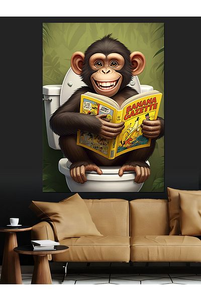 Tablomega Monkey on the Toilet Decorative Canvas - Mdf Wooden Painting