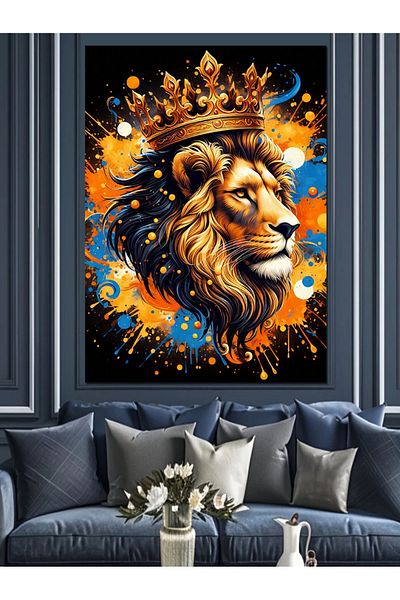 Tablomega Crowned Lion Decorative Canvas - Mdf Wooden Table