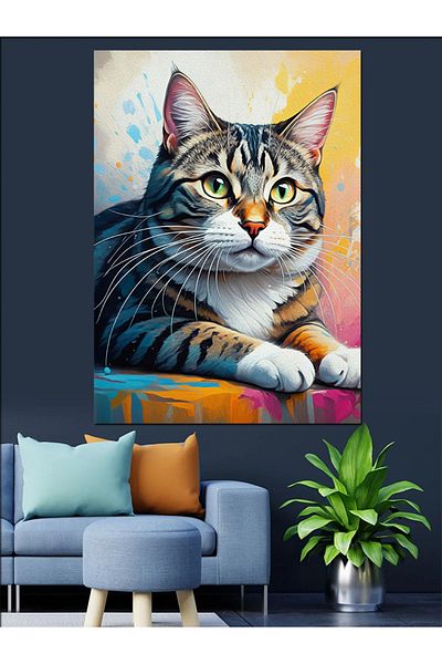 Tablomega Cat Relaxing on the Sofa Decorative Canvas - Mdf Wooden Painting