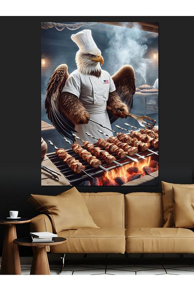 Tablomega Eagle Making Kebab Decorative Canvas - Mdf Wooden Painting