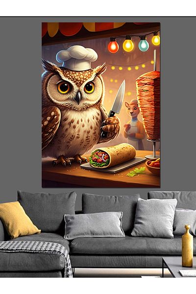 Tablomega Rotary Owl Decorative Canvas - Mdf Wooden Painting