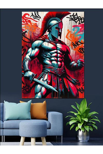 Tablomega Armored Spartan Warrior Decorative Canvas - Mdf Wooden Painting