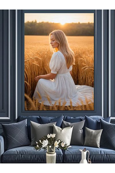 Tablomega Girl in a Wheat Field Decorative Canvas - Mdf Wooden Painting