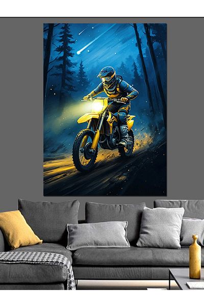 Tablomega Night Motorcyclist Decorative Canvas - Mdf Wooden Painting