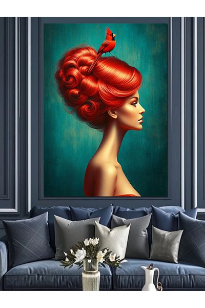 Tablomega Woman with Red Hair Decorative Canvas - Mdf Wooden Painting