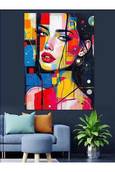 Tablomega Pânză decorativă cu fața de femeie abstractă colorată - pictură din lemn MDF