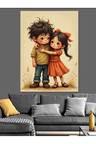 Tablomega Hugging Children Decorative Canvas - Mdf Wood Table