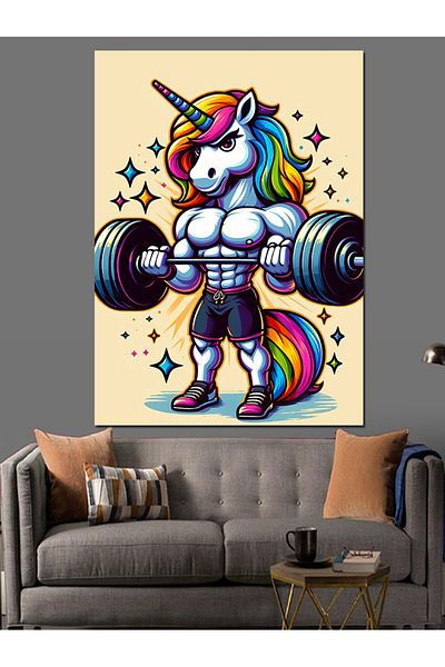 Tablomega Weight Lifting Unicorn Decorative Canvas - Mdf Wooden Table