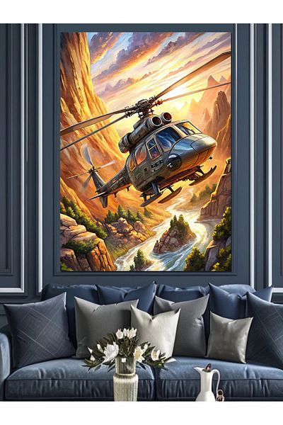 Tablomega Elicopter pe Munte Pânză Decorativă - Lemn MDF