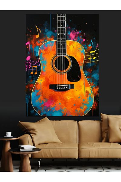 Tablomega Colorful Acoustic Guitar Decorative Canvas - Mdf Wood Table