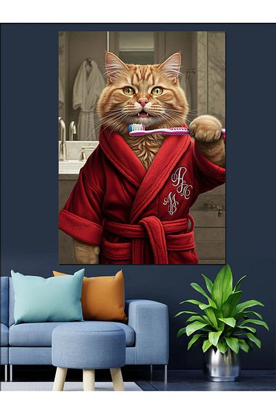 Tablomega Cat in Bathrobe Decorative Canvas - Mdf Wooden Painting