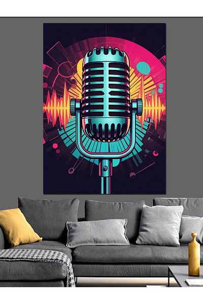 Tablomega Neon Microphone Decorative Canvas - Mdf Wooden Table