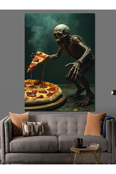 Tablomega Pizza Eating Zombie Decorative Canvas - Mdf Wooden Painting