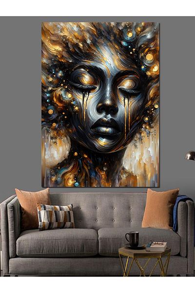 Tablomega Tear and Gold Decorative Canvas - Mdf Wooden Painting