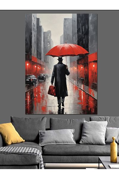 Tablomega Red Umbrella Decorative Canvas - Mdf Wooden Table
