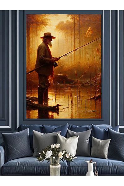 Tablomega Fisherman Man Decorative Canvas - Mdf Wooden Painting