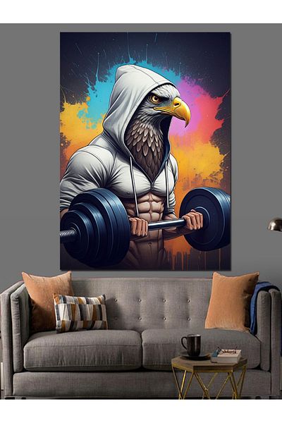 Tablomega Weight Lifting Eagle Decorative Canvas - Mdf Wooden Table