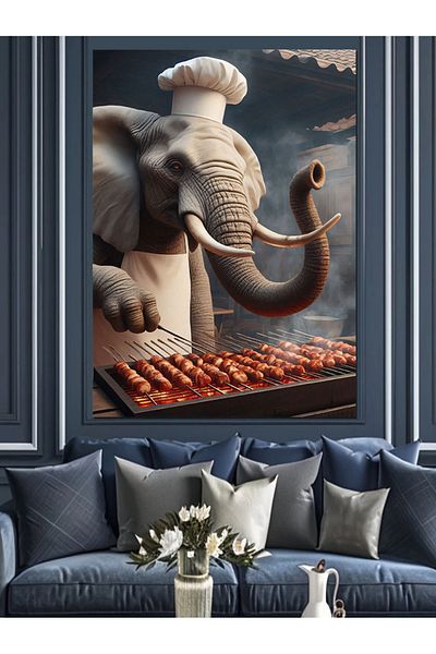 Tablomega Brazier Elephant Decorative Canvas - Mdf Wooden Table