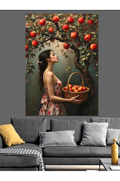 Tablomega Pânză decorativă pentru femei Apple Collecting - Lemn MDF