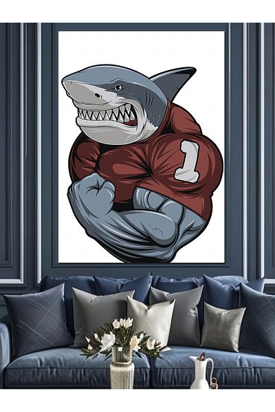 Tablomega Football Player Shark Decorative Canvas - Mdf Wooden Painting