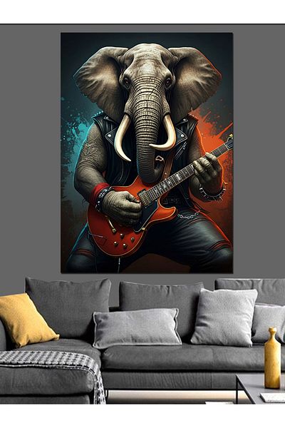 Tablomega Elefant care cântă pe chitară Pânză decorativă - Lemn MDF