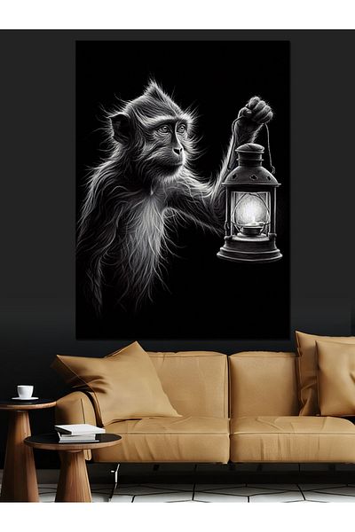 Tablomega Gorilla with Lantern Decorative Canvas - Mdf Wooden Table