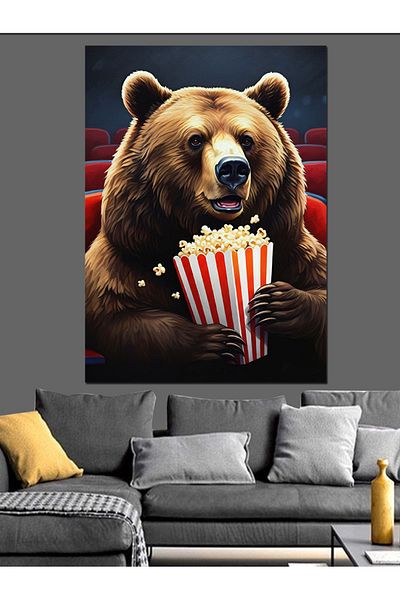 Tablomega Bear Holding Popcorn Decorative Canvas - Mdf Wooden Painting