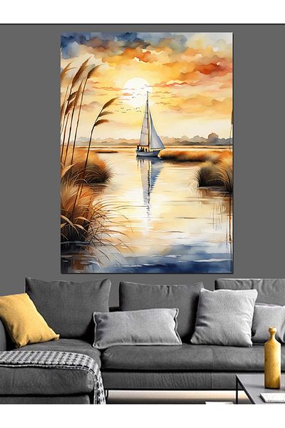 Tablomega Sailing Boat Landscape Decorative Canvas - Mdf Wooden Painting