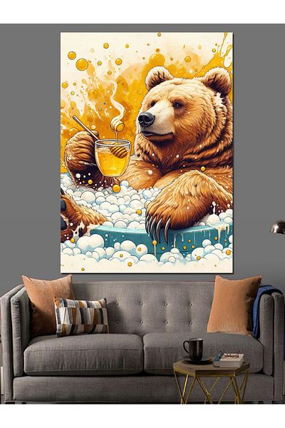 Tablomega Bear in the Bathroom Decorative Canvas - Mdf Wooden Painting