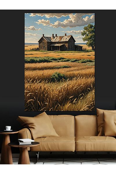 Tablomega Old Farm Decorative Canvas in the Countryside - Mdf Wooden Painting