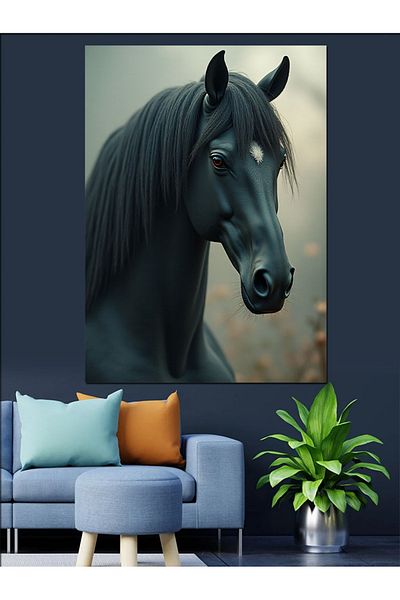 Tablomega Pânză decorativă Black Horse - Lemn MDF