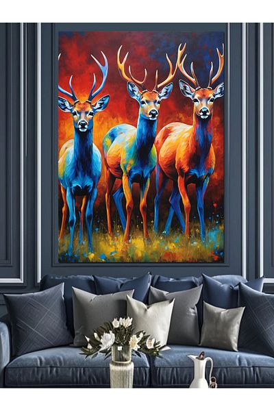 Tablomega Colorful Deer Decorative Canvas - Mdf Wood Table