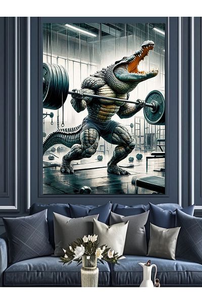 Tablomega Weight Lifting Crocodile Decorative Canvas - Mdf Wooden Table