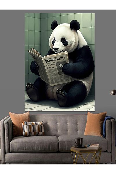 Tablomega Panda Reading Newspaper Decorative Canvas - Mdf Wooden Painting
