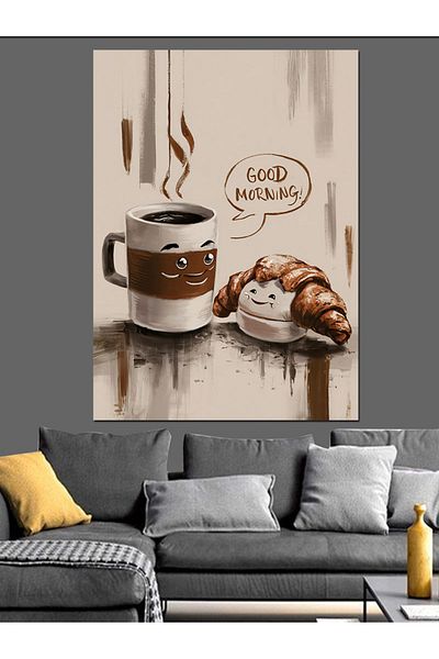 Tablomega Coffee and Croissant Decorative Canvas - Mdf Wooden Table