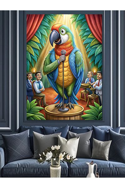 Tablomega Parrot on Microphone Decorative Canvas - Mdf Wooden Painting
