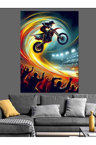 Tablomega Motocross Acrobat Decorative Canvas - Mdf Wooden Painting