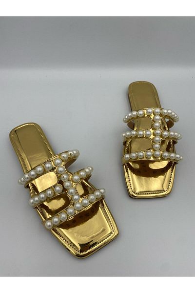 Ömer Ediz Shoes Papuci de damă PERPA cu bretele transparente cu detalii perle – Sandale plate de vară