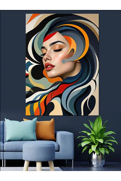 Tablomega Colorful Wavy Woman Portrait Decorative Canvas - Mdf Wooden Painting