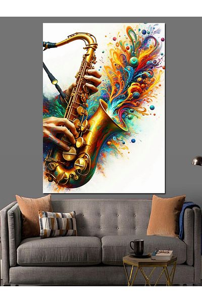 Tablomega Colorful Saxophone Decorative Canvas - Mdf Wooden Painting
