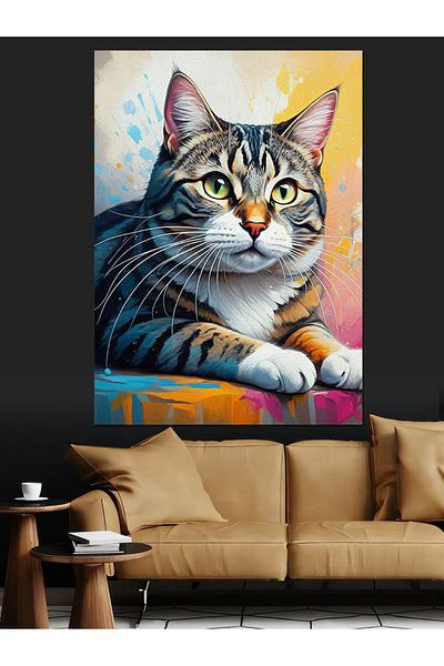 Tablomega Cat Relaxing on the Sofa Decorative Canvas - Mdf Wooden Painting