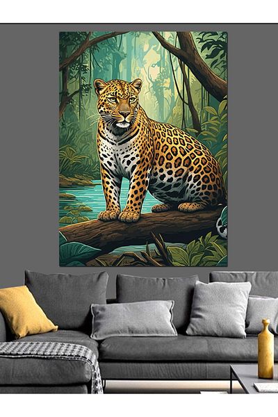 Tablomega Pânză Decorativă Leopard Pădure - Lemn MDF